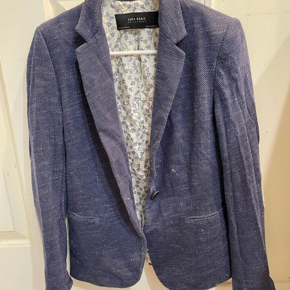 Zara Basic Collection Blue Blazer with Shoulder Pads